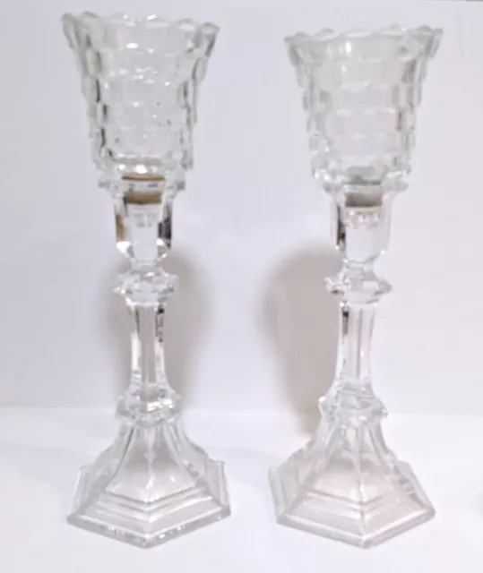 Set of 2 Vintage Crystal Glass Candlestick Candle Holders 8"