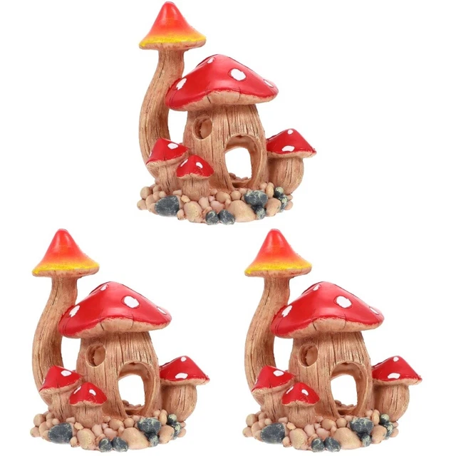 3pcs Pilzhaus Aquarium Tankfelsen Höhlen Landschaftsschmuck Tank Dekoration rot