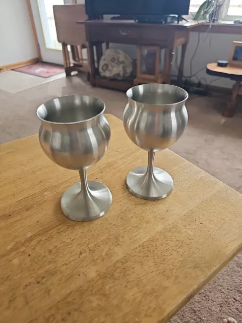 Norwegian Selandia Pewter Wine Goblets Glass Chalice Glasses Norway Silvertone