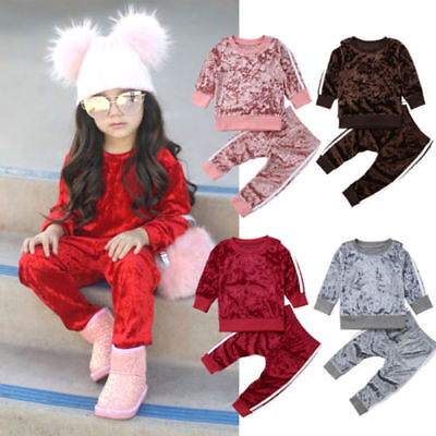 UK Toddler Kids Baby Girls Boys Velvet Top Long Pants Tracksuit Clothes Outfits