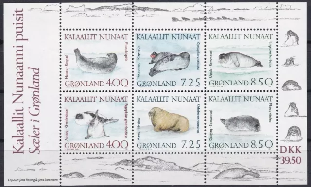 Greenland #MiBl3 MNH S/S 1991 Walrus Ringed Harp Hooded Harbor Seal Phoca [238a]