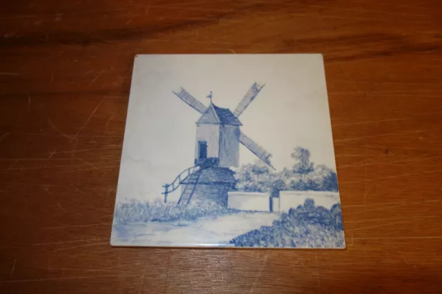 Niederländische Societe Ceramique Wyck Maestricht Vintage Dekofliese Delft Windmühle 2