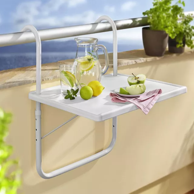 Table de balcon pliante réglable avec balustrade blanche 52 x 40 cm