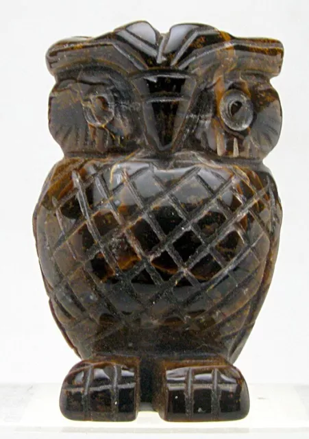 OWL TIGER EYE Bird Animal Carving Figurine Gemstone Crystal Healing Totem