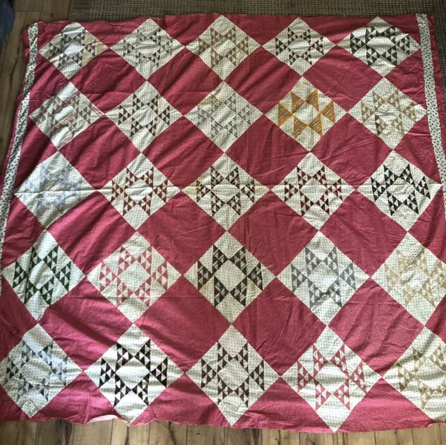 Beautiful Antique Late 1800’s Quilt Top Diamond Pattern 72x80