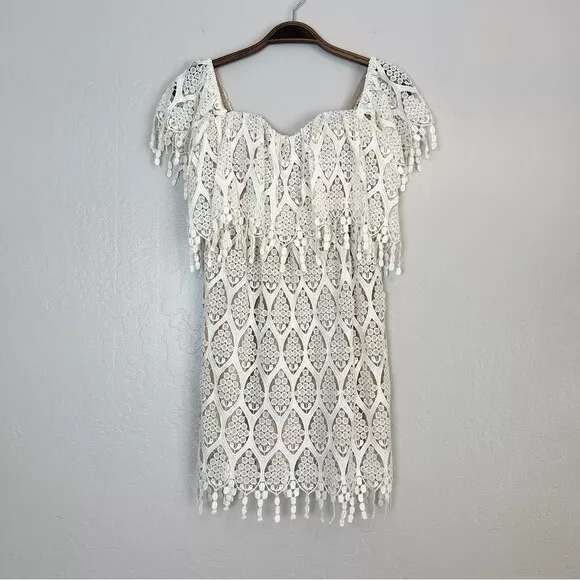 STONE COLD FOX Women's Size XS/S Ivory Iowa Lace Off the Shoulder Mini Dress