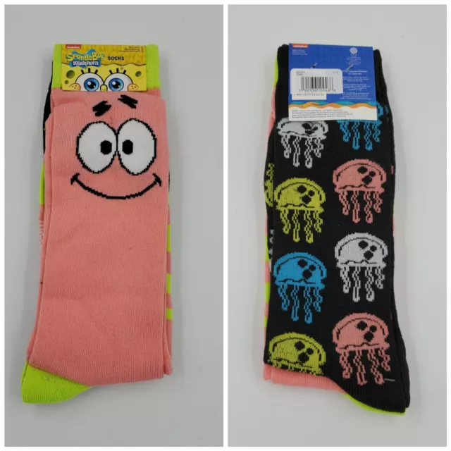 2 Pair Spongebob Crew Socks, Adult Shoe Size 6-12, Patrick Gift Nickelodeon B49M