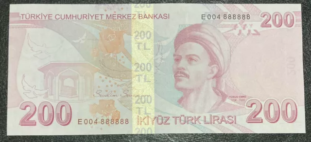 Turkey Turkish Super Solid Number ( 888888 ) 200 Lira  ** Unc **