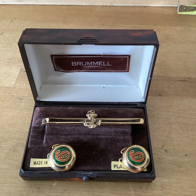 Ensemble Brumell - Pince à Cravate Et Puces De Col En Cachemire Plaqué Or