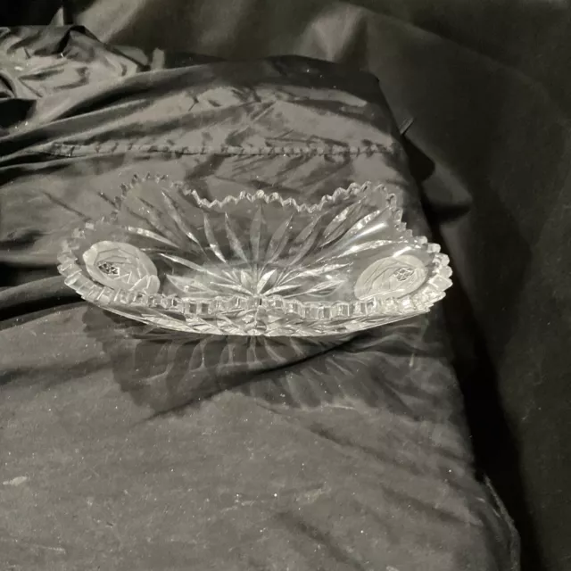 american brilliant cut glass 4x8 in elongated small relish bowl rose cut design 8