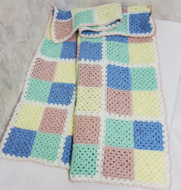 Multicoloured Baby Blanket Hand Made Crochet