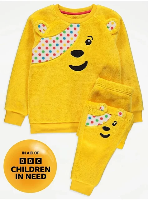 Pigiama in pile Pudsey giallo nuovo con etichette per bambini In Need taglia 1-1,5 anni 80-86 cm
