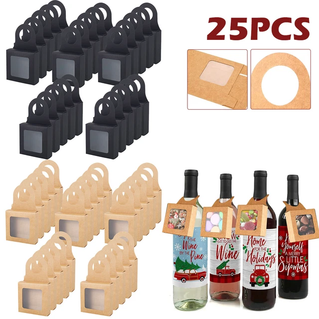 25PCS KRAFT WINE Bottle Box with Window Hanging Foldable Wine Boxes