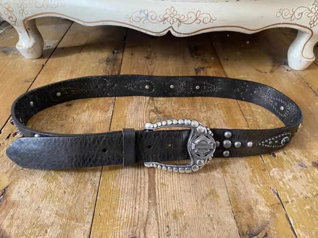 Vintage Y2K Harley Davidson Belt Brown/Black Genuine Leather Heavily Studded CW