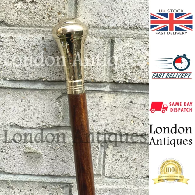 Gentlemens Classic Style Wooden Walking Stick Brass Handle Shiny Finish Folding