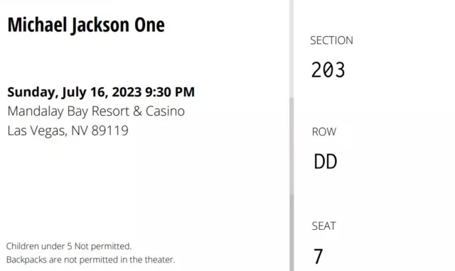 Michael Jackson One by Cirque du Soleil July 16,2023  9:30pm