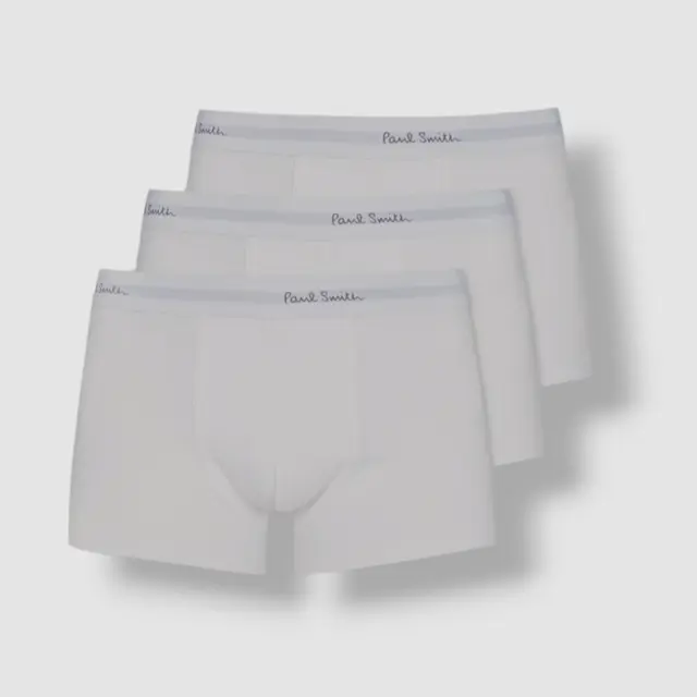 $50 Paul Smith Men's White Stretch Cotton 3-Pack Logo Boxer Brief Trunk Size S