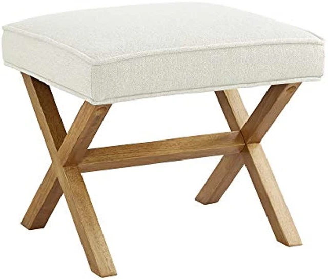 Rivet Mid-Century Modern X Ottoman Chair, 20" W, Ivory