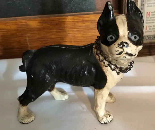 Vintage Antique Cast Iron Boston Terrier Bull Dog Door Stop 5.5