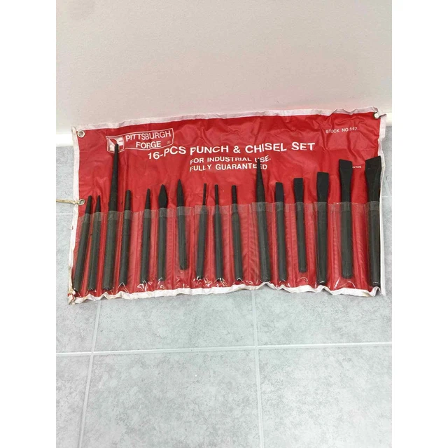 Vintage Pittsburgh 16 Pc Punch & Chisel Set w/ Bag #547