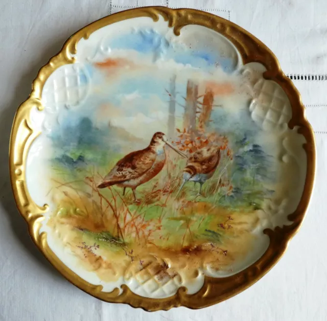 Beau Plat Porcelaine Decor Oiseaux Au Sol