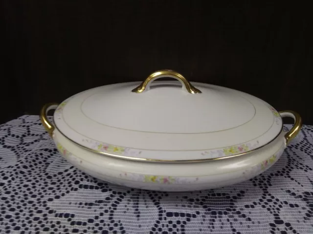 Antique Noritake China THE LINWOOD Oval Covered Vegetable Serving Bowl Gold Trim