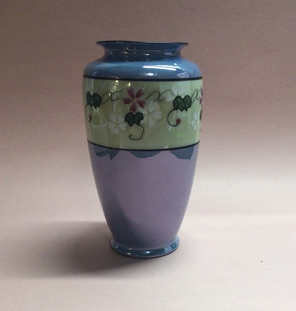 ART DECO BLUE Floral Vase Made in Japan Vintage Lusterware EUR 37,26