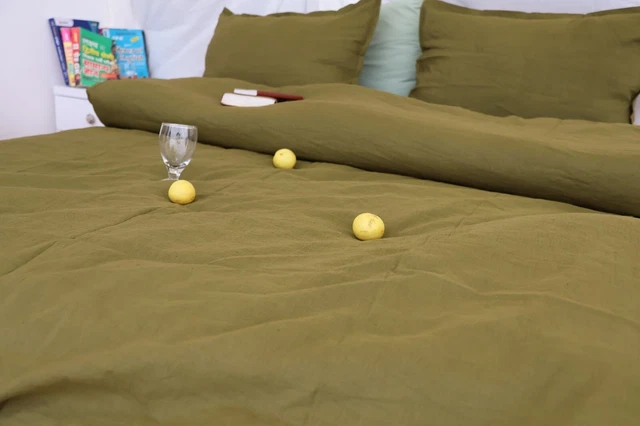 Moss Green Linen Green Duvet Cover Stonewashed Natural Linen Bedding & Bed Cover