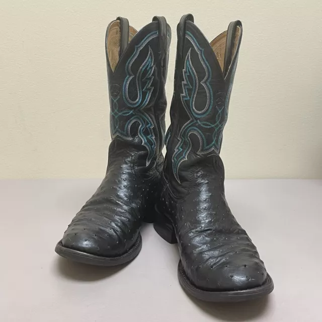 ARIAT OSTRICH LEATHER Cowboy Western Boots Full Quill Men 9 D Black ...