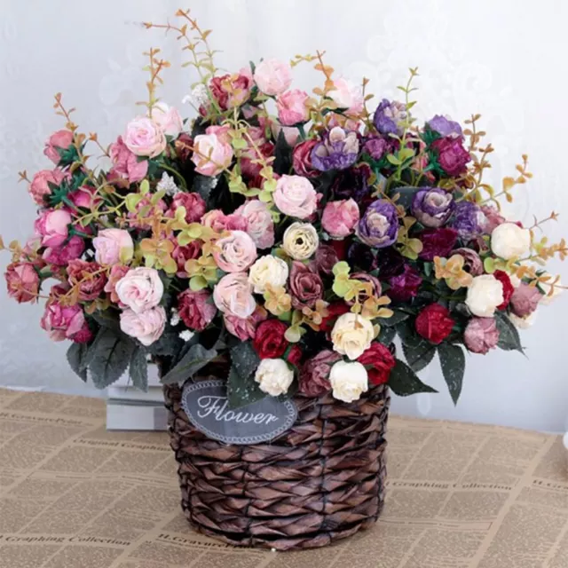 21Heads Artificial Silk Rose Flowers Bouquet Fake Leaves Wedding Home Decoration