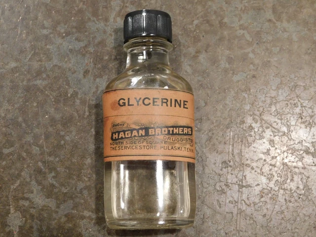 1940's 3oz Medicine Bottle HAGAN BROS. DRUGGISTS PULASKI, TN Glycerine NICE Orig