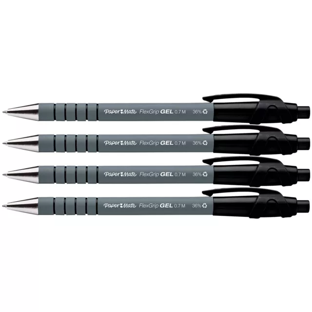 PAPERMATE Flexgrip Gel Retractable Ballpoint Pen - Medium - Black (Pack of 4)