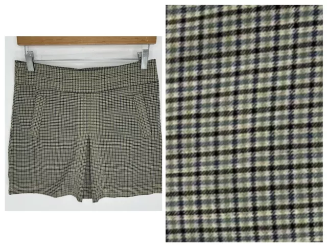 J Crew Wool Blend Plaid Pencil Mini Skirt Women’s Size 4 Pockets Pleated Lined