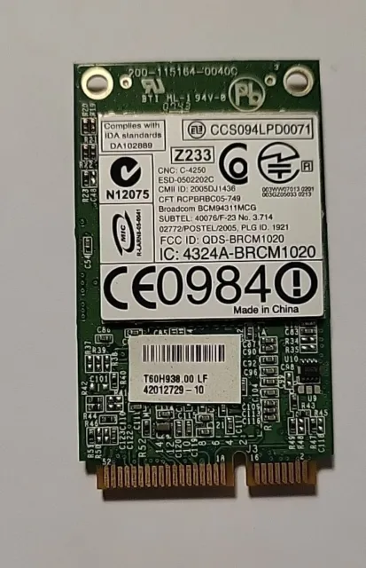 ✳️ Carte Reseau PC -Broadcom Mini PCI Express Wireless Card BCM94311MCG - DELL
