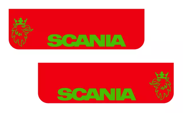 SCANIA Lorry HGV Truck Mudflaps 18 x 60cm Smooth RED PVC Mud Flaps Green Logo