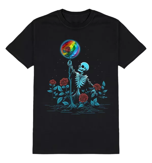 Herren Damen HOMOSEXUELL T-Shirt Skelett Rosen Gothic Regenbogen LGBT Pride Festival LGBTQ+