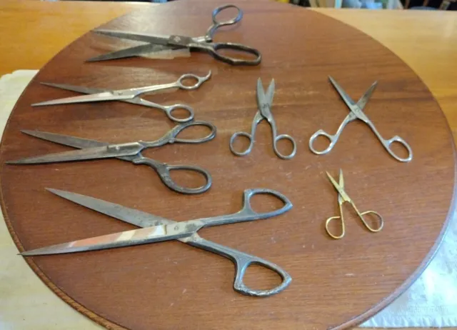 Antique Vintage Mixed Lot Of 7 Barber Shears & Fabric Scissors Germany & USA