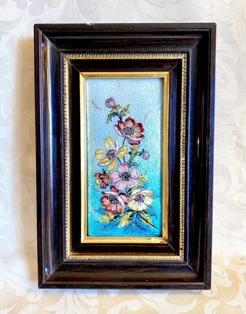 Broche Vintage Limoges Années 60 - Émaux Sur Cuivre Bleu Turquoise Et Métal Doré