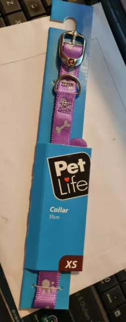 Pet Life Dog Collar Reflective bone/paw print - Purple - XSmall 35cm