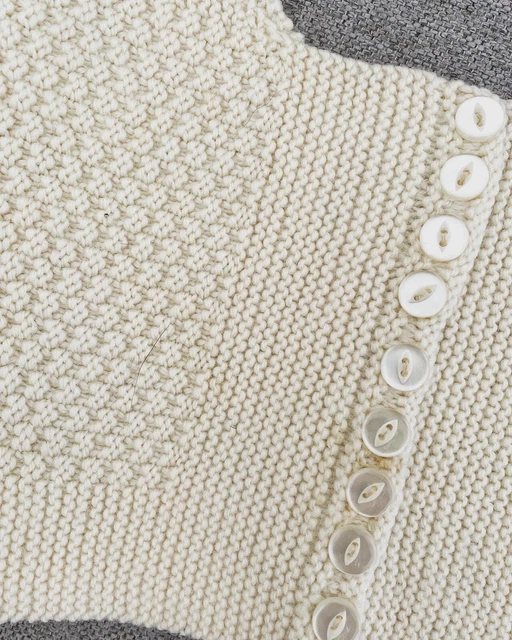 Vintage Hand Knitted Baby Vest - Ivory/Cream Wool  (? 1950's/60's)