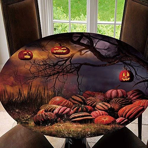 Round Elastic Table Cover Fitted Edged Polyester Stretched Round TableHallowe...