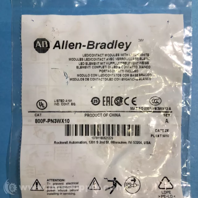 Allen Bradley 800F-PN3WX10 Series A LED/Contact Module w/ Latch FNFP