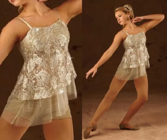 Mirage CAMI TOP ONLY Child 6x7 Dance Costume CHINO w/ IVORY Lace & Sheer USA