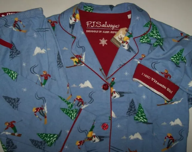 NWT PJ SALVAGE WARM Powder Blue DOWNHILL DOG SKIERS Flannel Pajama Set S  VITAMIN $59.99 - PicClick