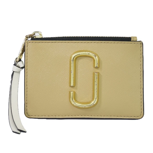 MARC JACOBS Snapshot Top Zip Multi Wallet Coin Purse Beige Green White Gold