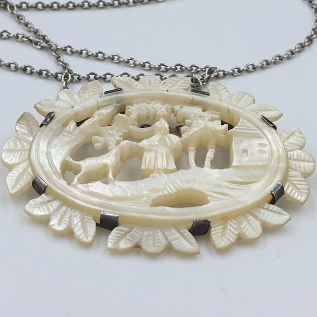 Pendentif Agatha En Nacre Et Argent Avec Chaîne - Vintage, Occasion, Parfait Pour Un Look élégant