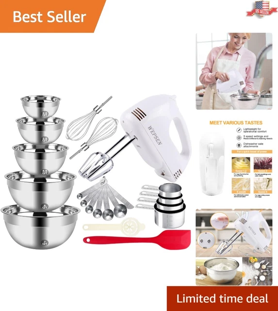 Electric Hand Mixer, Stainless Steel Measuring Cups and Mixing Bowls Set