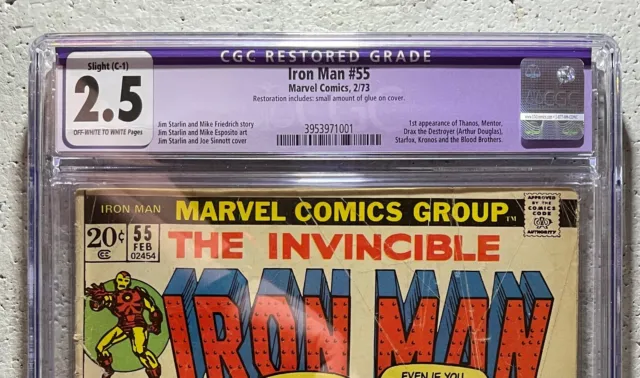The Invincible Iron Man #55, (1973), 1st App. of Thanos, Kronos, Drax, CGC 2.5 4
