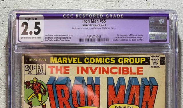 The Invincible Iron Man #55, (1973), 1st App. of Thanos, Kronos, Drax, CGC 2.5 4