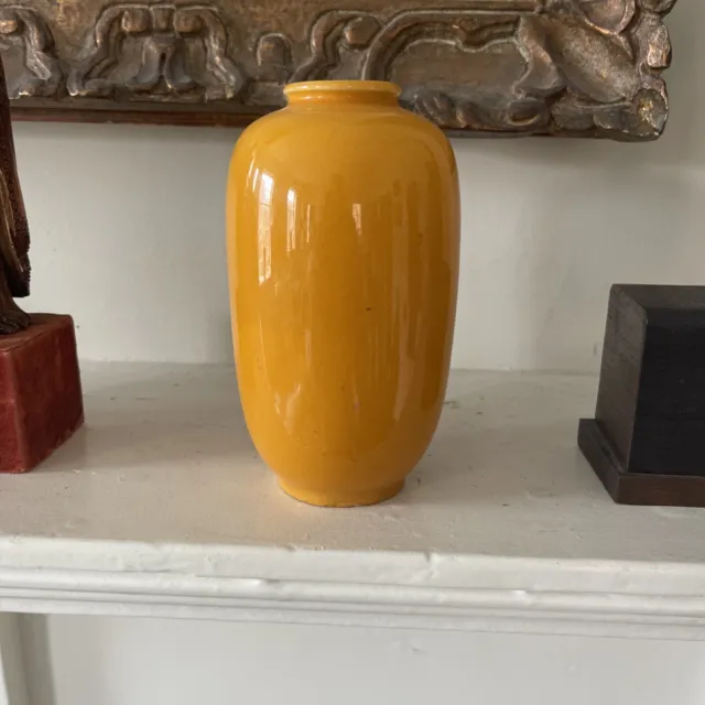 Vintage Antique Awaji Pottery  Japanese Studio Vase Yellow Monochrome Glaze